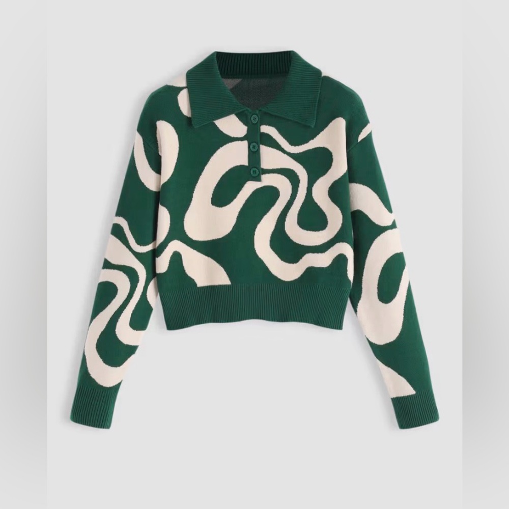 Cider Green and Cream Swirl Sweater Small